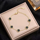 Conjunto de Joias Femininas Trevo Preto Colar Pulseira Anel Dourado Elegante Moda